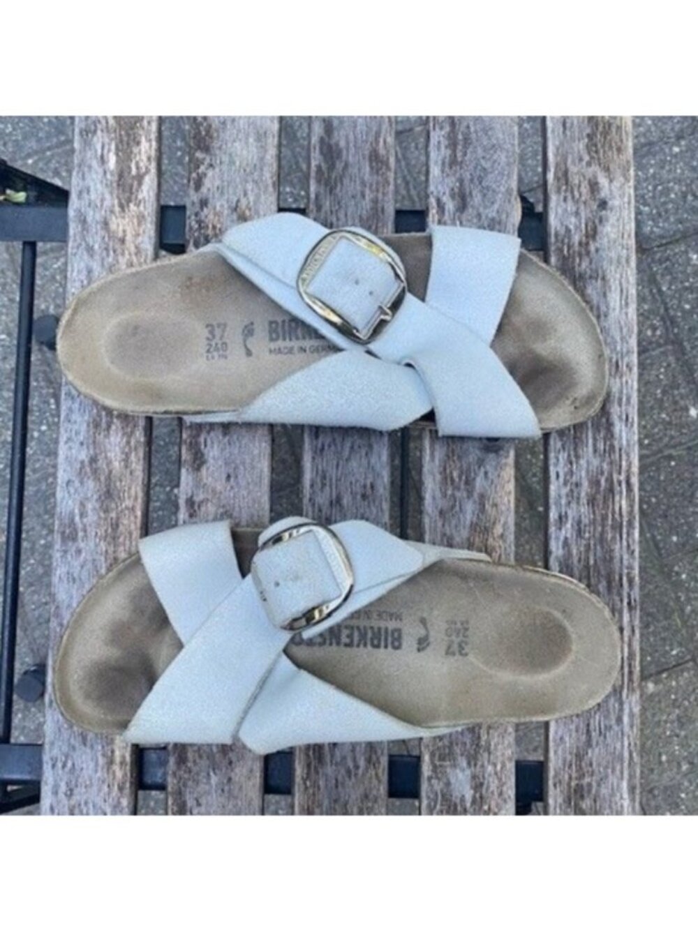 Birkenstock Siena Big Buckle White Sparkly Sandals Women's Size US 6 EU 37